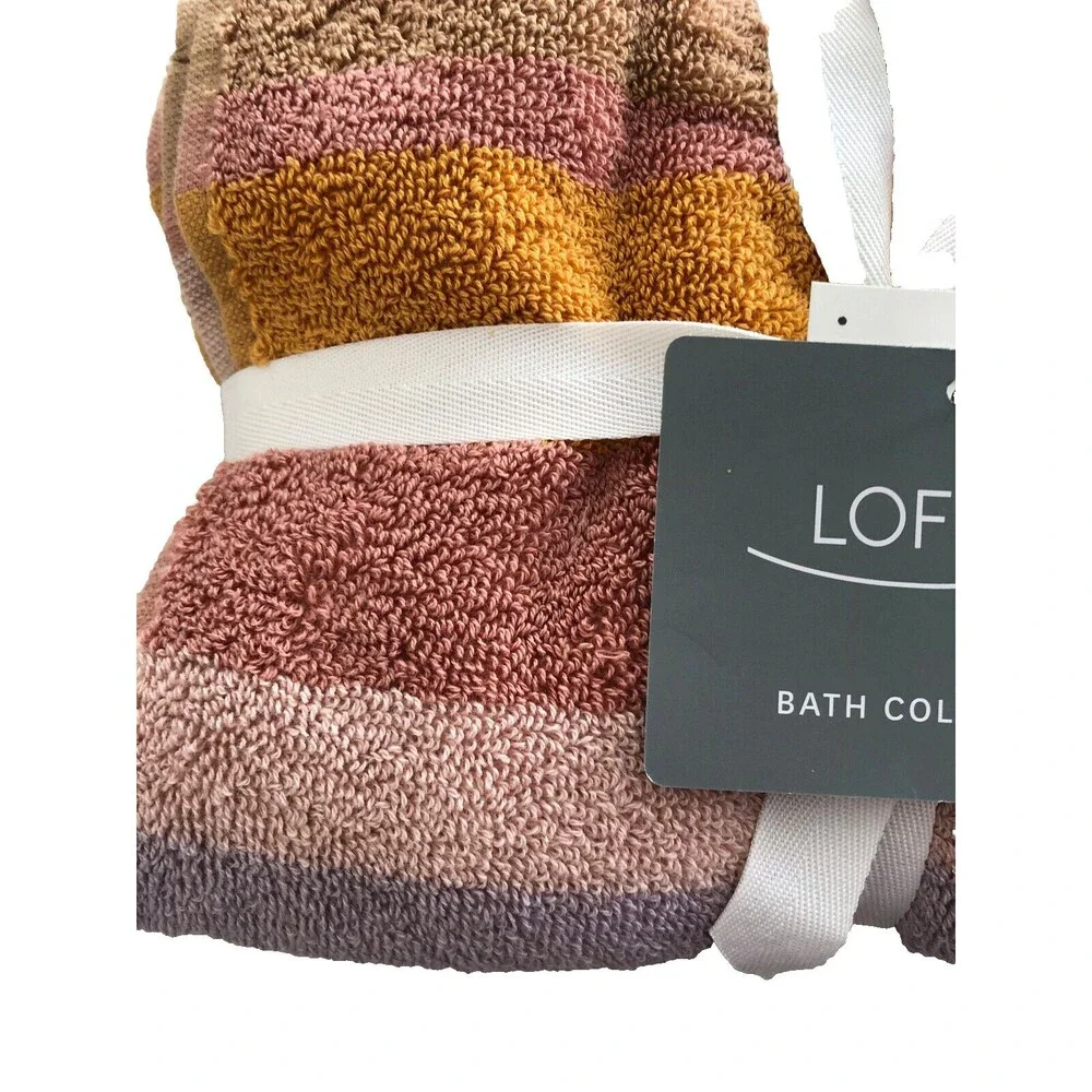 Loft by Loftex Hand Towels Orange Pink Beige Soft Striped 100% Cotton Set of 2